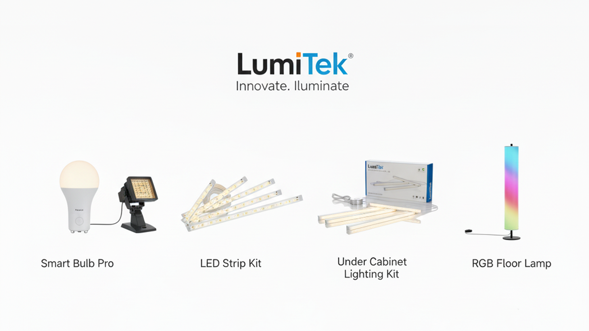 LumiTek Product Showcase - Smart Bulb Pro, LED Strip Kit, Under Cabinet Lighting Kit, and RGB Floor Lamp